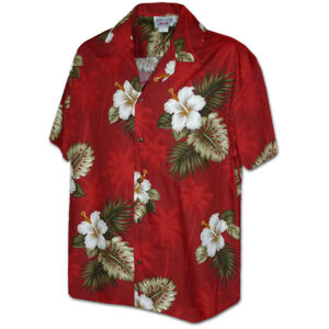 Pacific Legend Červená havajská košile s motivem ibišku Velikost: L