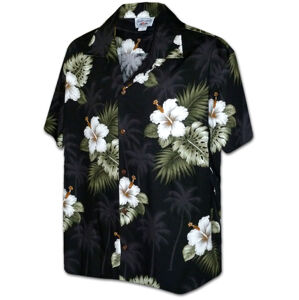 Pacific Legend Černá havajská košile s motivem ibišku Velikost: XXL