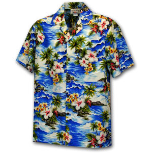 Pacific Legend Havajská košile s motivem ibišku a moře Velikost: XL