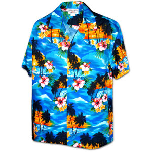 Pacific Legend Modrá havajská košile s motivem ibišku a palem Velikost: XXL