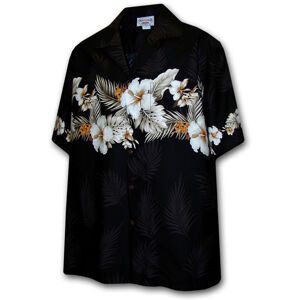 Pacific Legend Černá havajská košile s motivem květů ibišku XL
