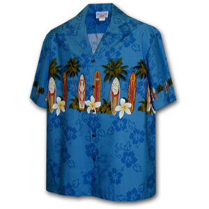 Pacific Legend Modrá havajská košile s motivem palem a surfování Velikost: XXL