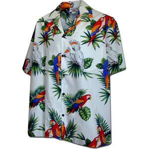 Pacific Legend Bílá havajská košile s motivem papoušků XL