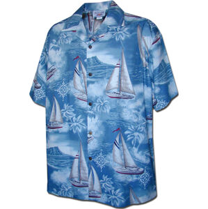 Pacific Legend Světle modrá havajská košile s motivem plachetnic Velikost: L