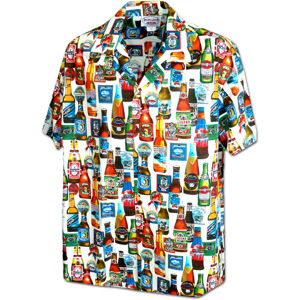 Pacific Legend Bílá havajská košile s motivem pivních lahví Velikost: L