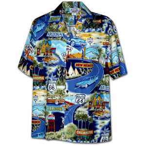 Pacific Legend Modrá havajská košile s motivem Route 66 Velikost: XL